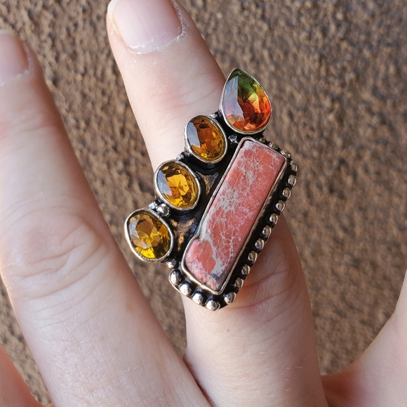New Sea Sediment, Citrine, Tourmaline 925 Silver Ring. - Picture 11 of 16